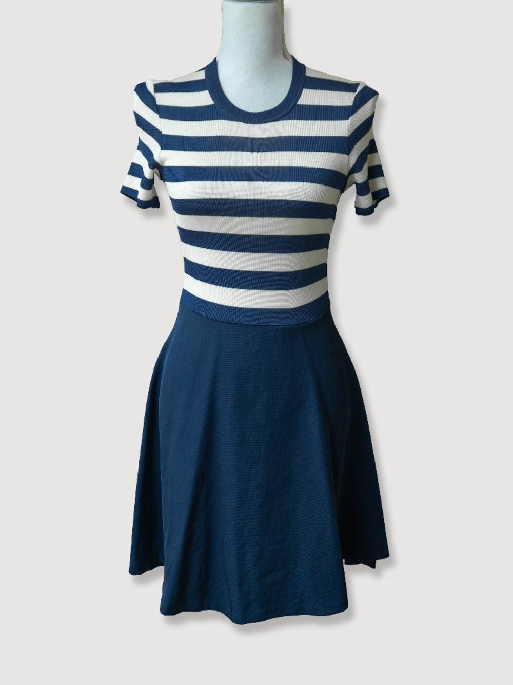 Sandro Paris Skater Dress Navy Blue Striped Retro 50s Nautical Paris Mini